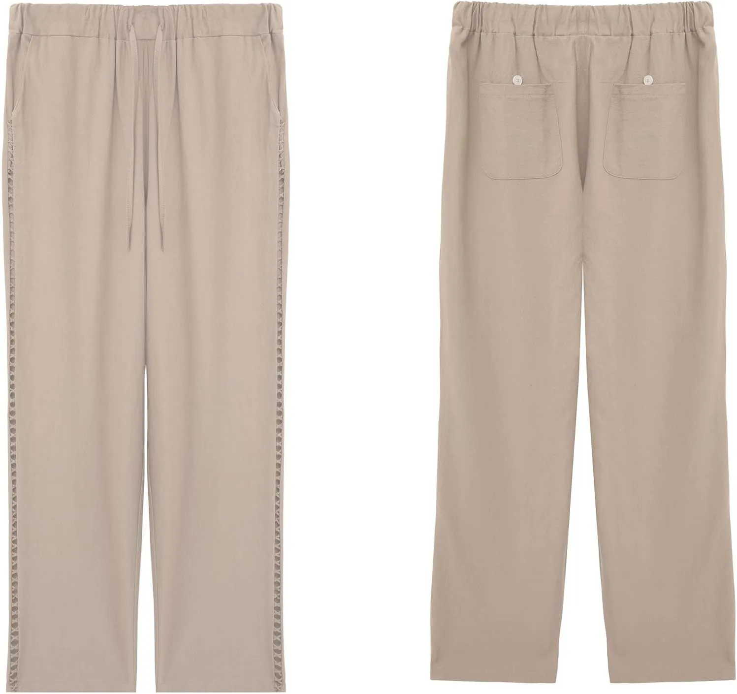 Linen Pants for Women Wide Leg High Waisted Drawstring Trousers Summer Casual Loose Trendy Beach Pants with Pockets