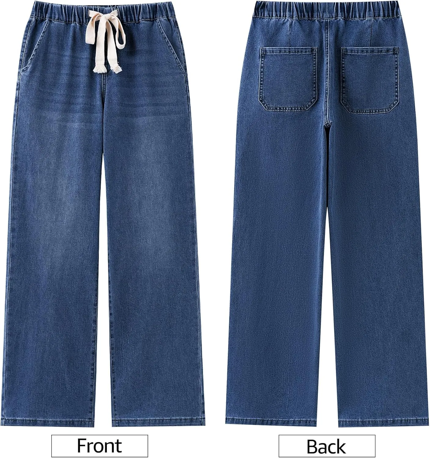 luvamia Wide Leg Jeans Woman High Waisted Trendy Pull On Elastic Waist Drawstring Stretchy Denim Jean Pants with Pockets