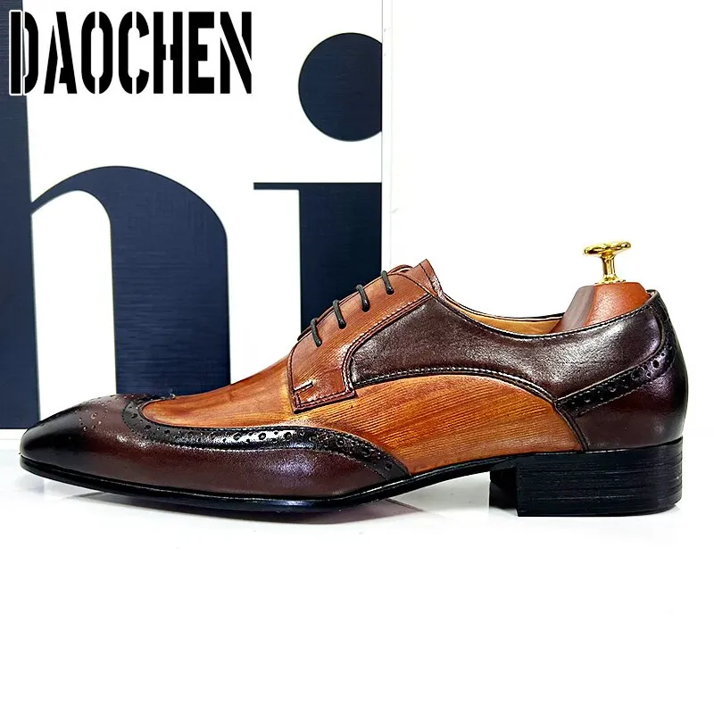 Luxury Brand Men Leather Shoes Pointed Toe Brogues Oxford Mens Dress Shoes Wedding Office Formal Shoes Men