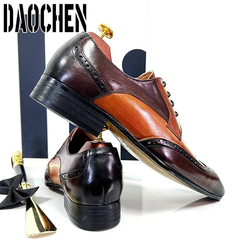 Luxury Brand Men Leather Shoes Pointed Toe Brogues Oxford Mens Dress Shoes Wedding Office Formal Shoes Men