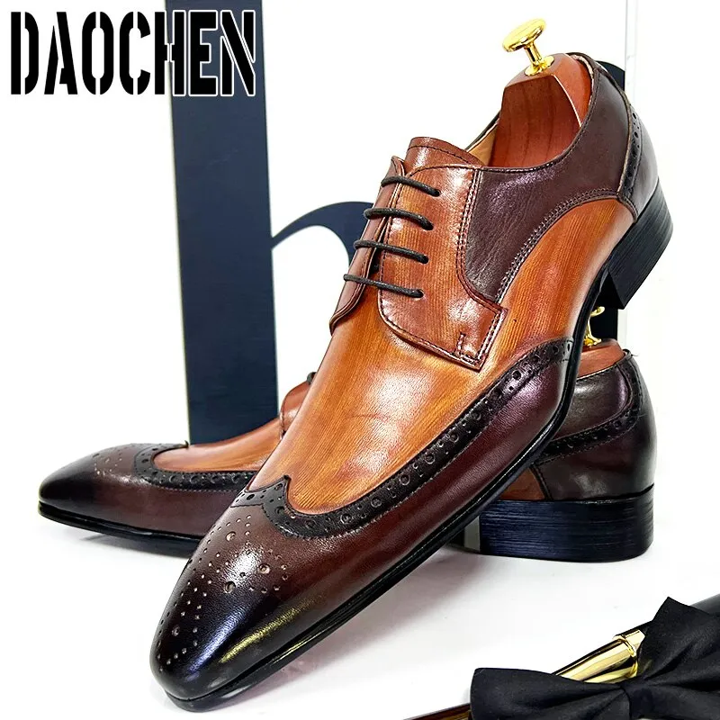Luxury Brand Men Leather Shoes Pointed Toe Brogues Oxford Mens Dress Shoes Wedding Office Formal Shoes Men