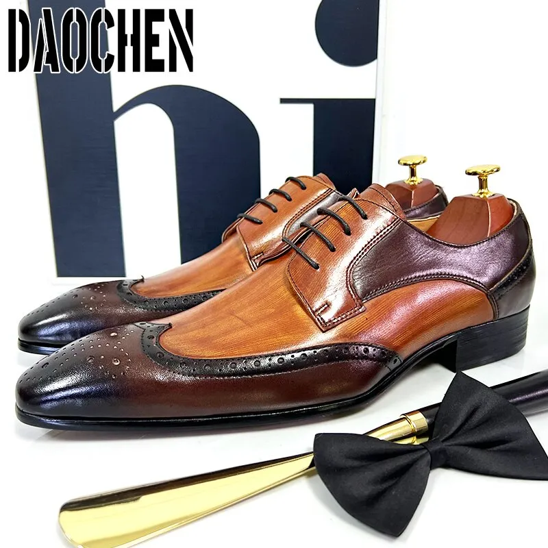 Luxury Brand Men Leather Shoes Pointed Toe Brogues Oxford Mens Dress Shoes Wedding Office Formal Shoes Men