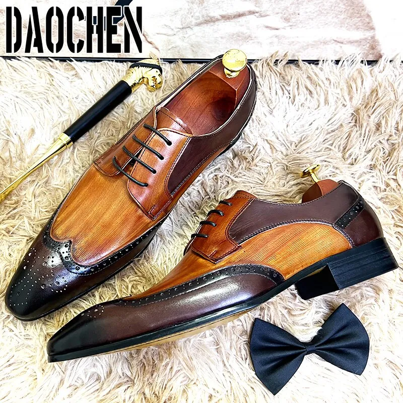 Luxury Brand Men Leather Shoes Pointed Toe Brogues Oxford Mens Dress Shoes Wedding Office Formal Shoes Men