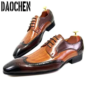 Luxury Brand Men Leather Shoes Pointed Toe Brogues Oxford Mens Dress Shoes Wedding Office Formal Shoes Men
