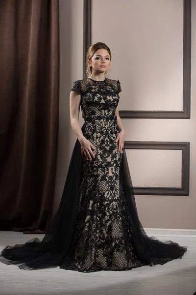 Luxury Evening Gown Simple Black Net
