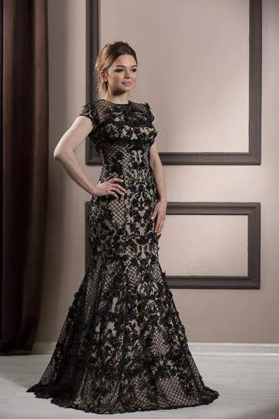 Luxury Evening Gown Simple Black Net