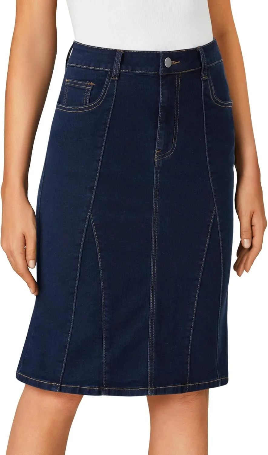 LYANER Women's Denim High Waisted Knee Length Pencil Mermaid Stretch Jean Skirt