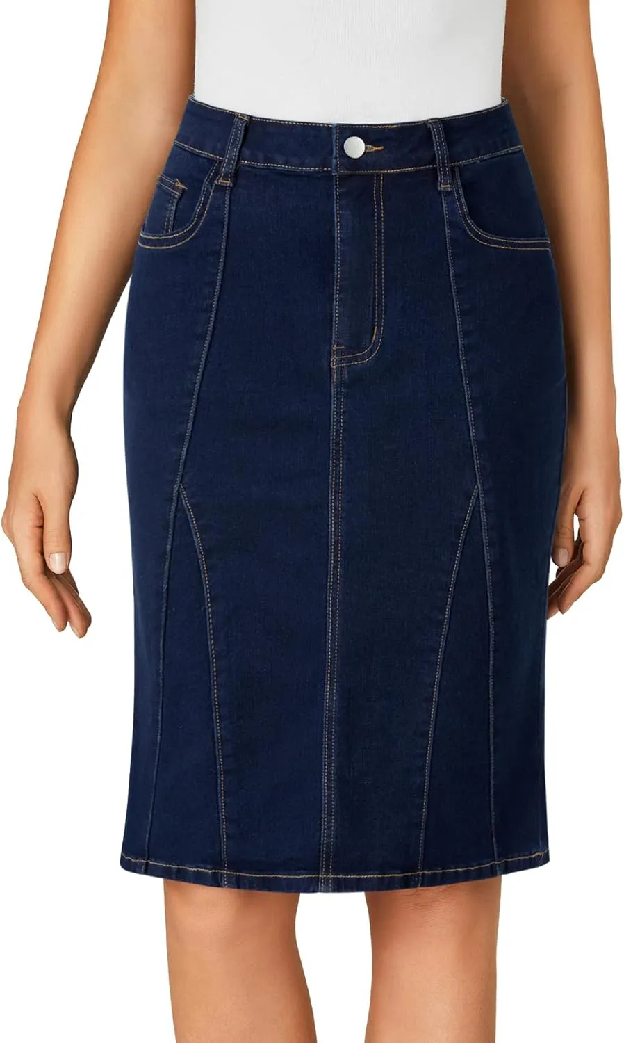 LYANER Women's Denim High Waisted Knee Length Pencil Mermaid Stretch Jean Skirt