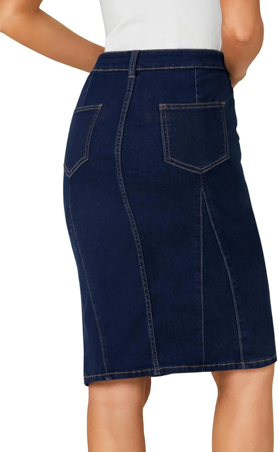 LYANER Women's Denim High Waisted Knee Length Pencil Mermaid Stretch Jean Skirt