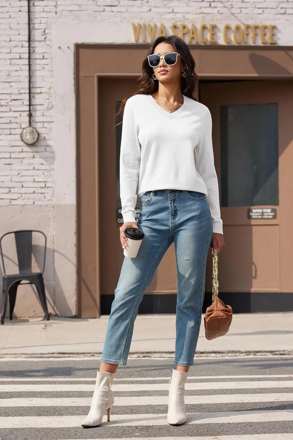 MAGCOMSEN Women's V Neck Sweater 2025 Spring Casual Long Sleeve Tops Knit Lightweight Pullover Sweaters Jumper