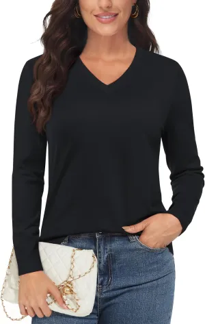 MAGCOMSEN Women's V Neck Sweater 2025 Spring Casual Long Sleeve Tops Knit Lightweight Pullover Sweaters Jumper