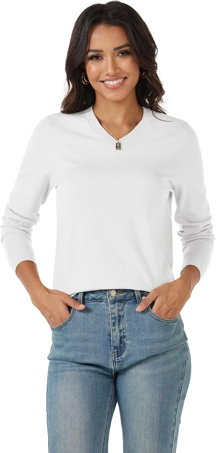MAGCOMSEN Women's V Neck Sweater 2025 Spring Casual Long Sleeve Tops Knit Lightweight Pullover Sweaters Jumper
