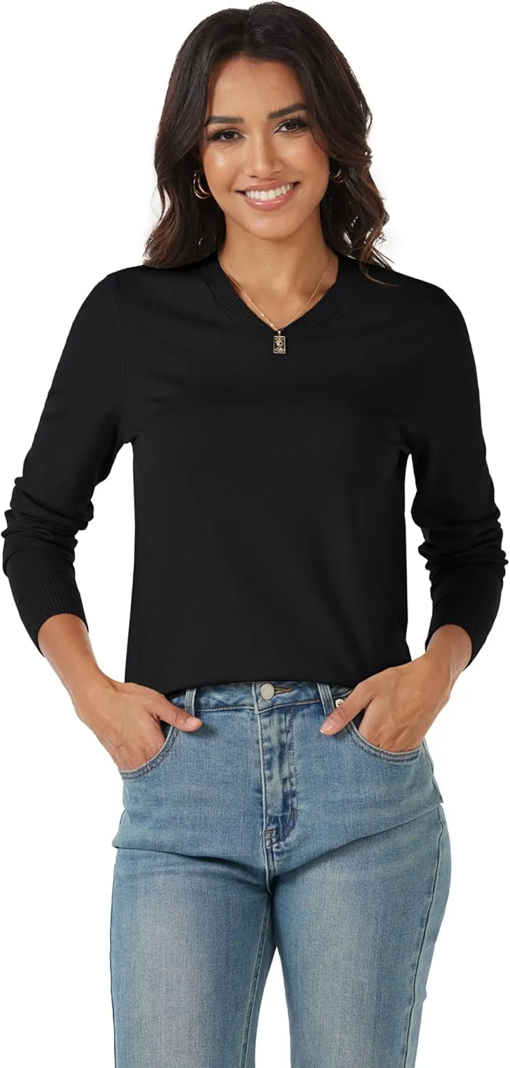 MAGCOMSEN Women's V Neck Sweater 2025 Spring Casual Long Sleeve Tops Knit Lightweight Pullover Sweaters Jumper
