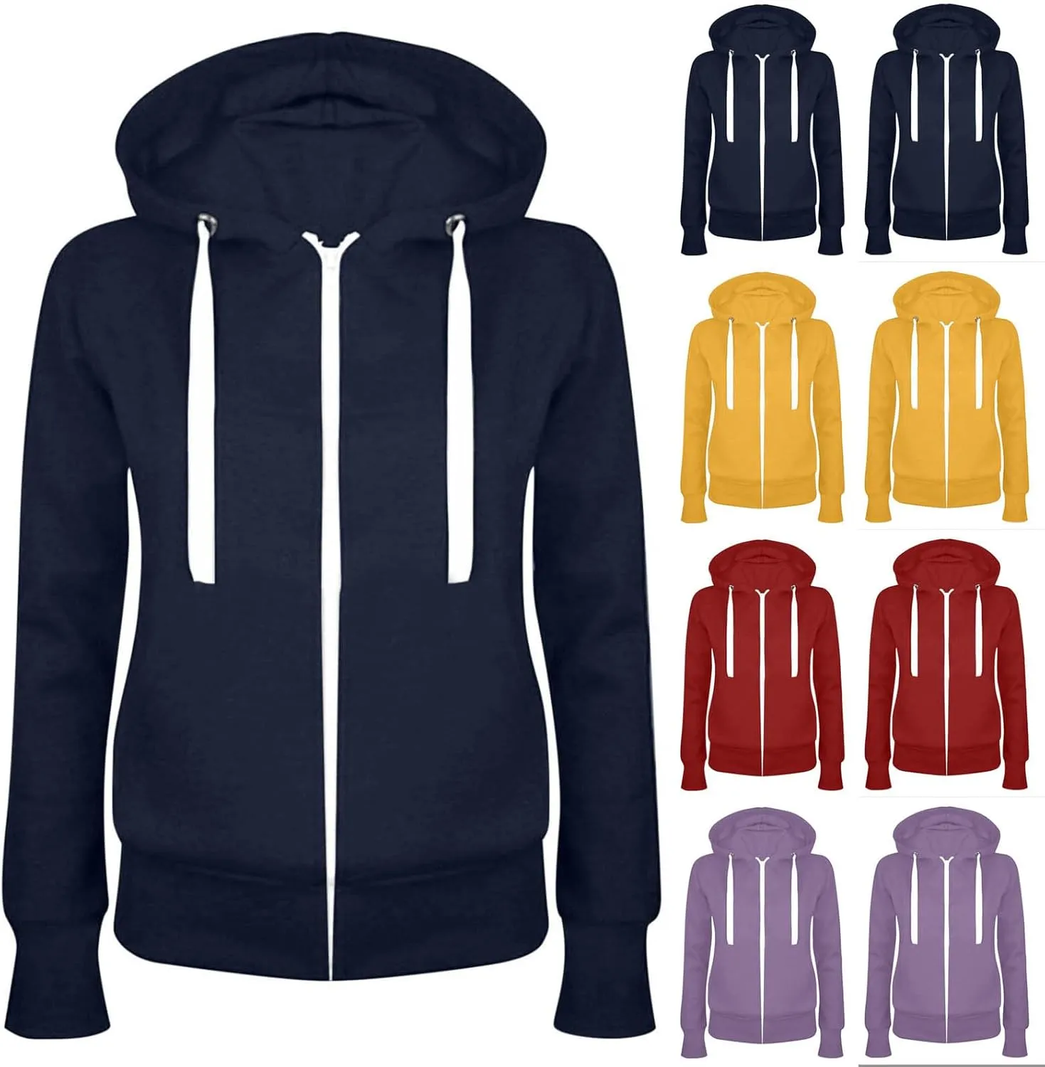 maisdgop Hoodies for Women Casual Solid Color Drawstring Pullover Fashion Zipper Fleece Sweater Coat Comfy Loose Slim Hoodie