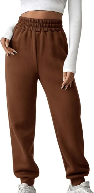 MakeMeChic Women's Elastic Waisted Plain Sweatpants Tapered Athletic Jogger Pants