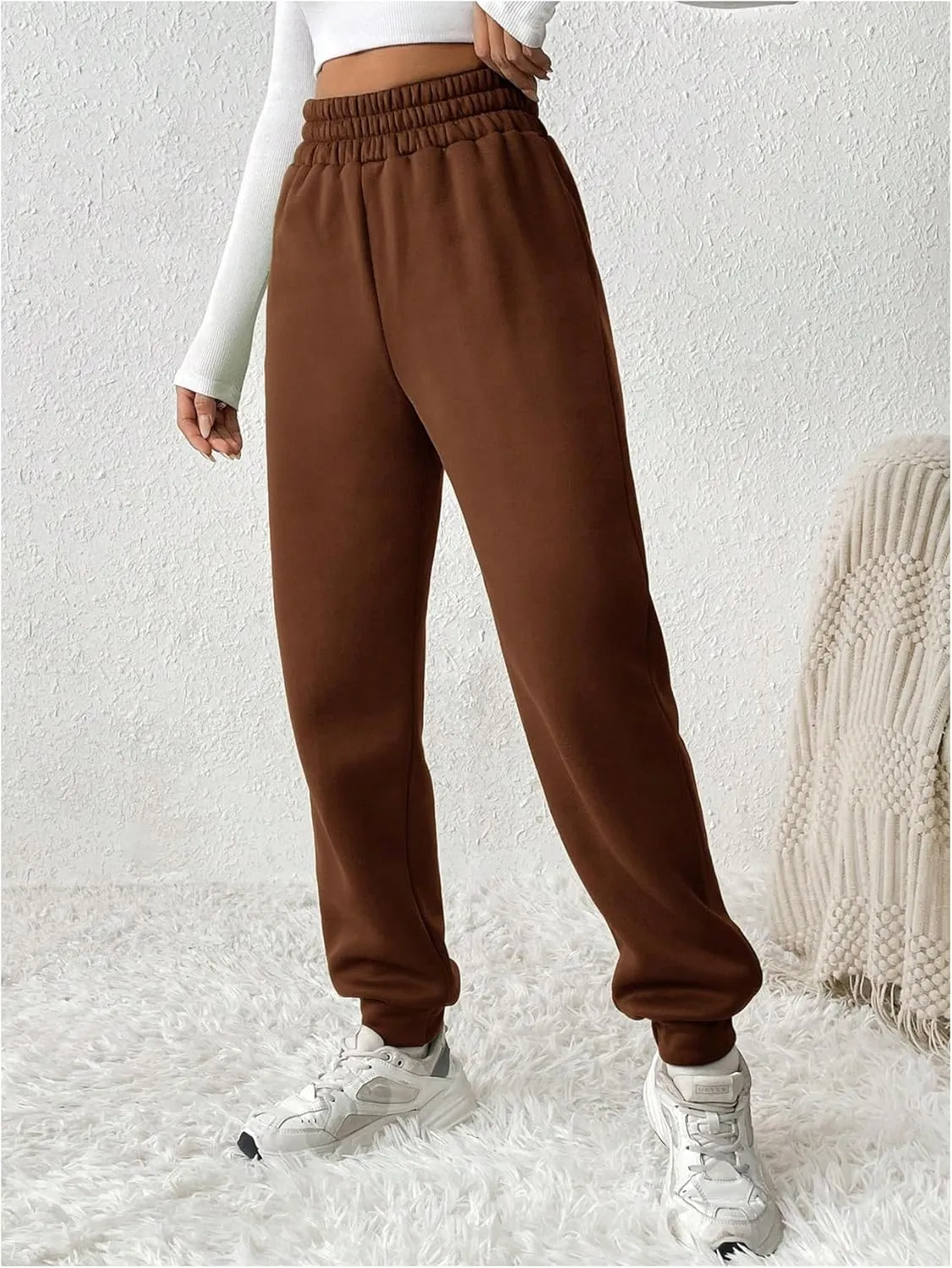 MakeMeChic Women's Elastic Waisted Plain Sweatpants Tapered Athletic Jogger Pants