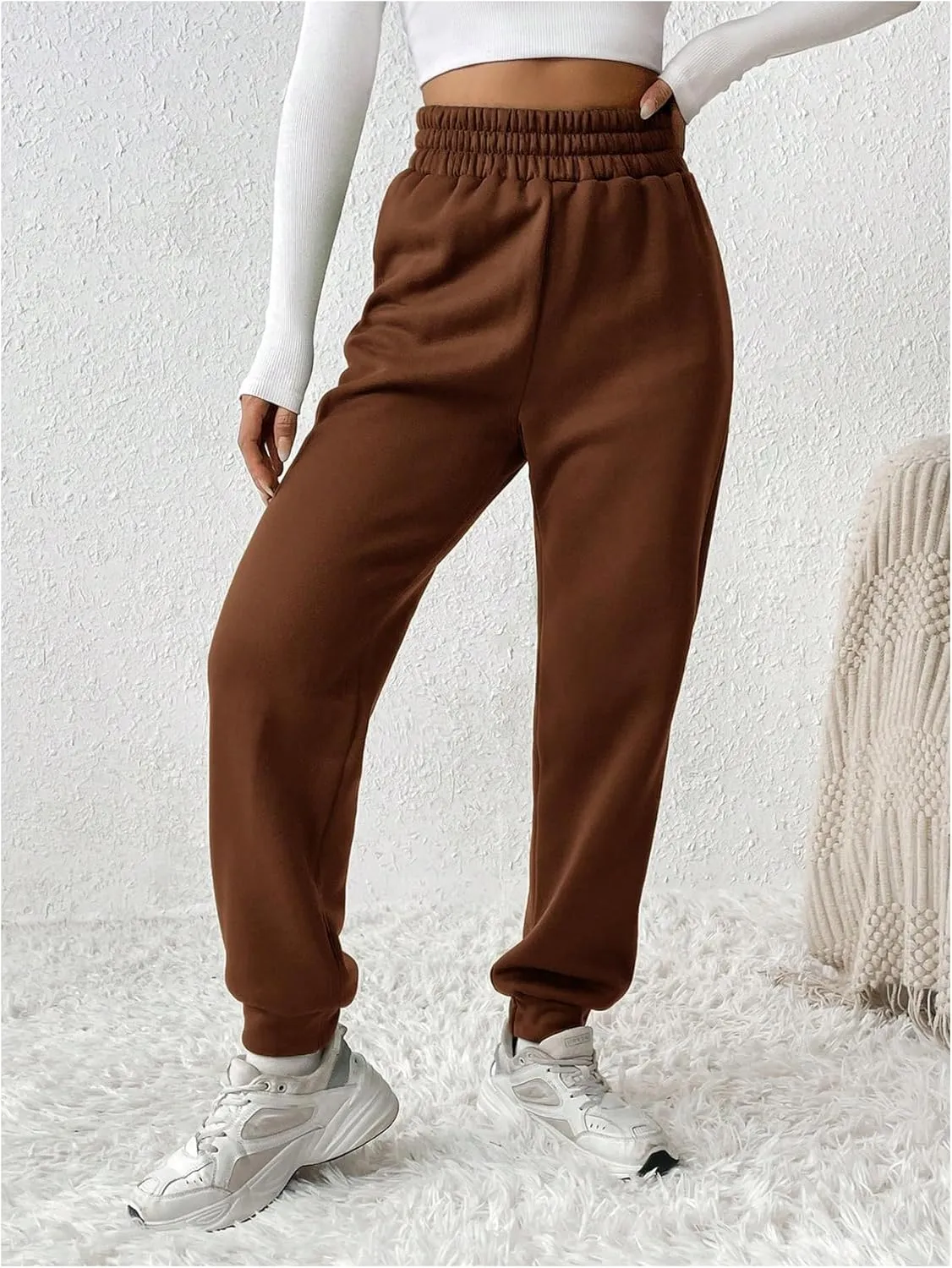 MakeMeChic Women's Elastic Waisted Plain Sweatpants Tapered Athletic Jogger Pants