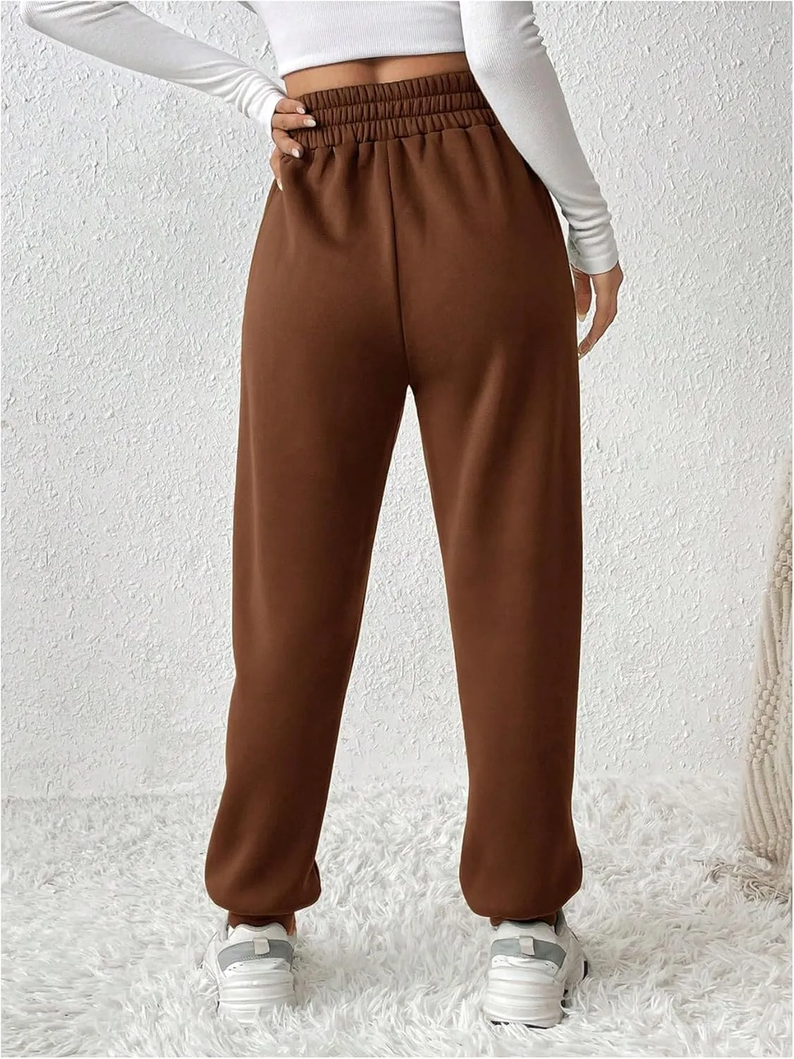 MakeMeChic Women's Elastic Waisted Plain Sweatpants Tapered Athletic Jogger Pants