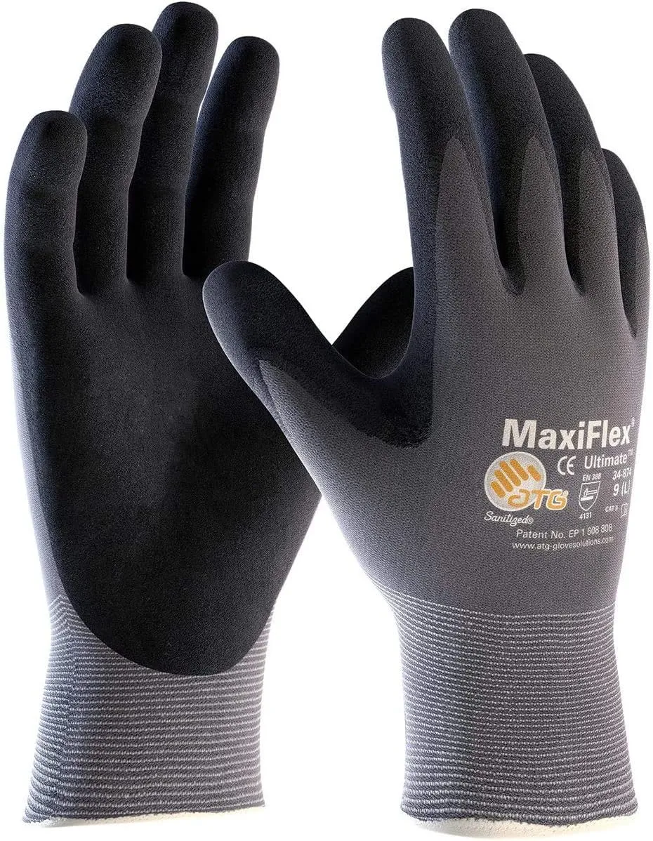 MaxiFlex Safety Work Gloves 34-874 Nitrile Micro-Foam Grip Palm & Fingers - Excellent grip and abrasion resistance