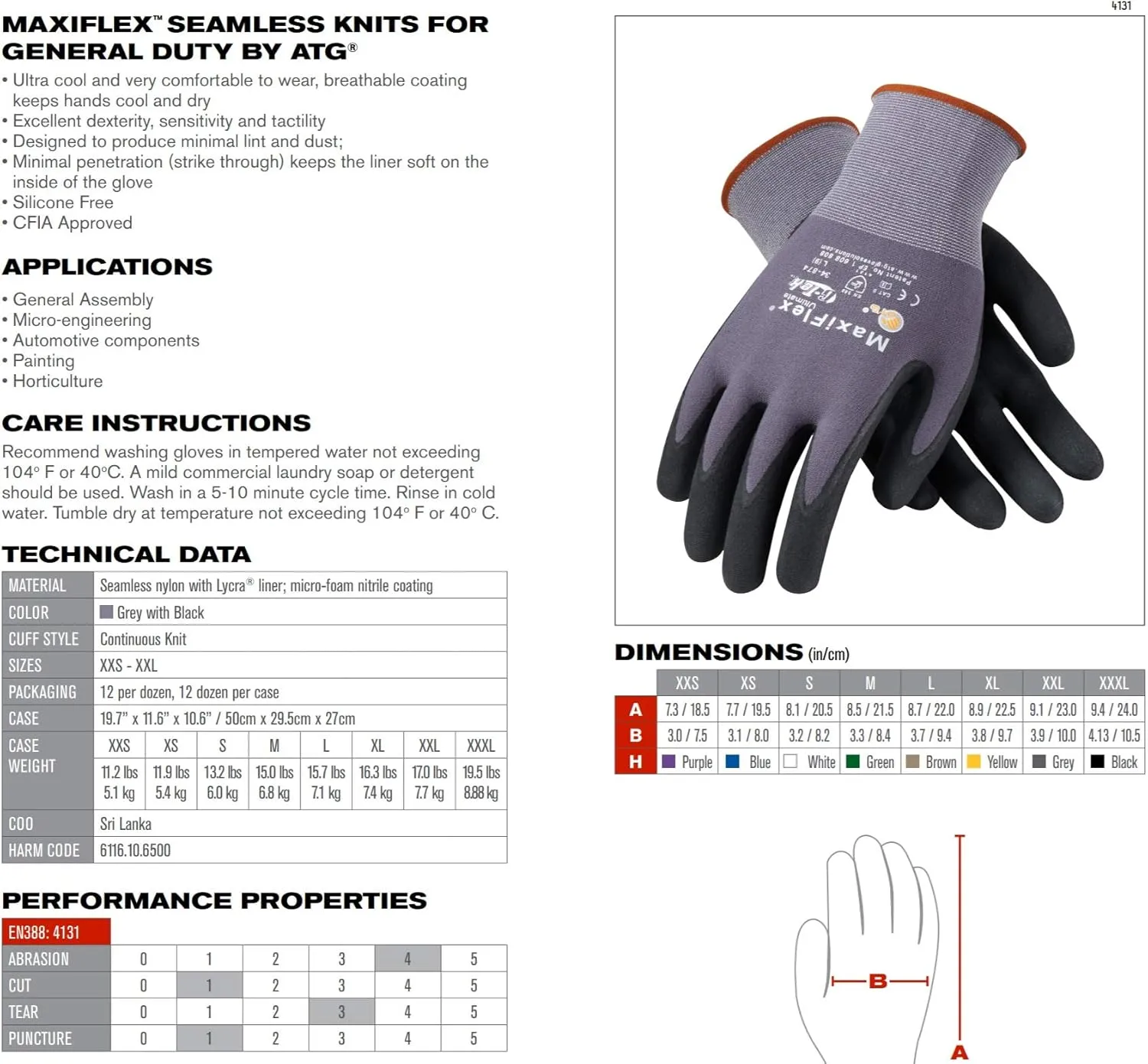 MaxiFlex Safety Work Gloves 34-874 Nitrile Micro-Foam Grip Palm & Fingers - Excellent grip and abrasion resistance