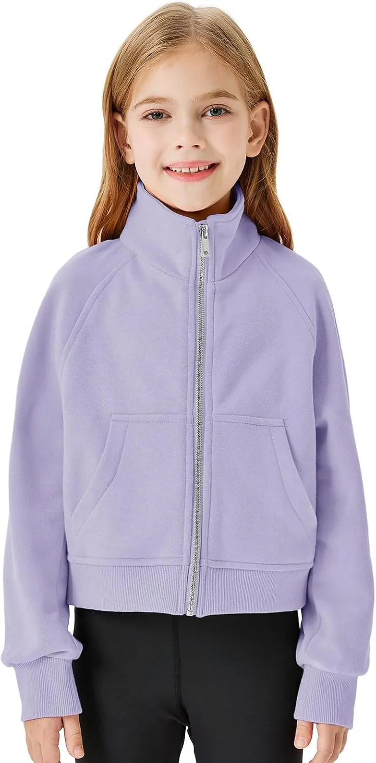 Meikulo Girls Zip Up Sweatshirt Kids Fashion Stand Collar Fleece Lined Jacket with Pockets 7-14 Years
