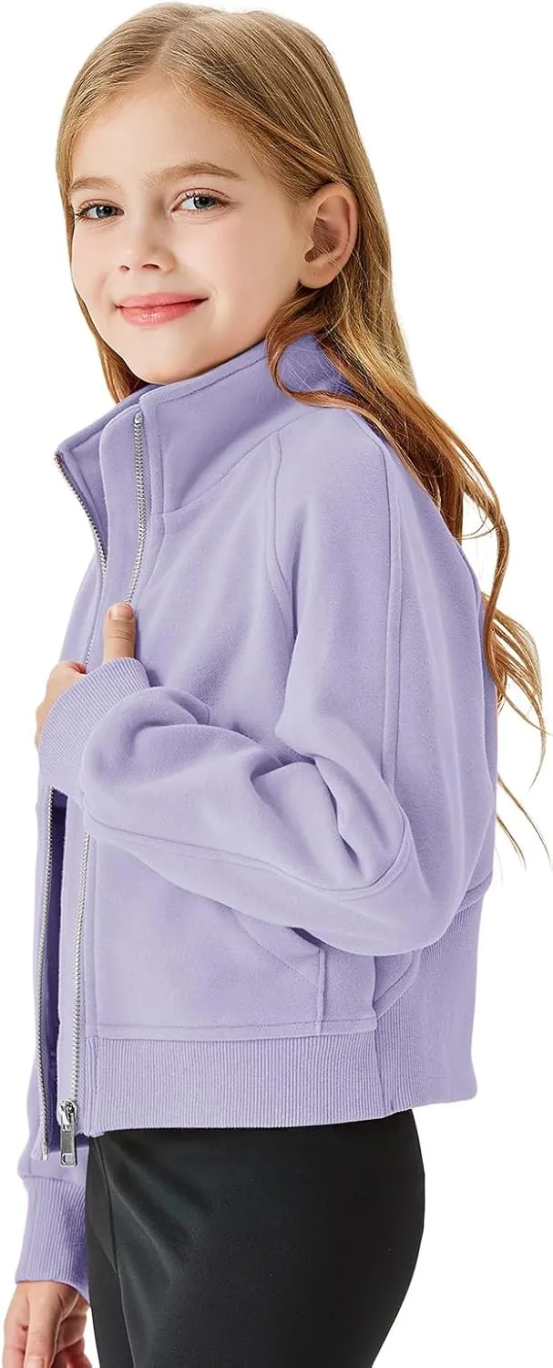 Meikulo Girls Zip Up Sweatshirt Kids Fashion Stand Collar Fleece Lined Jacket with Pockets 7-14 Years