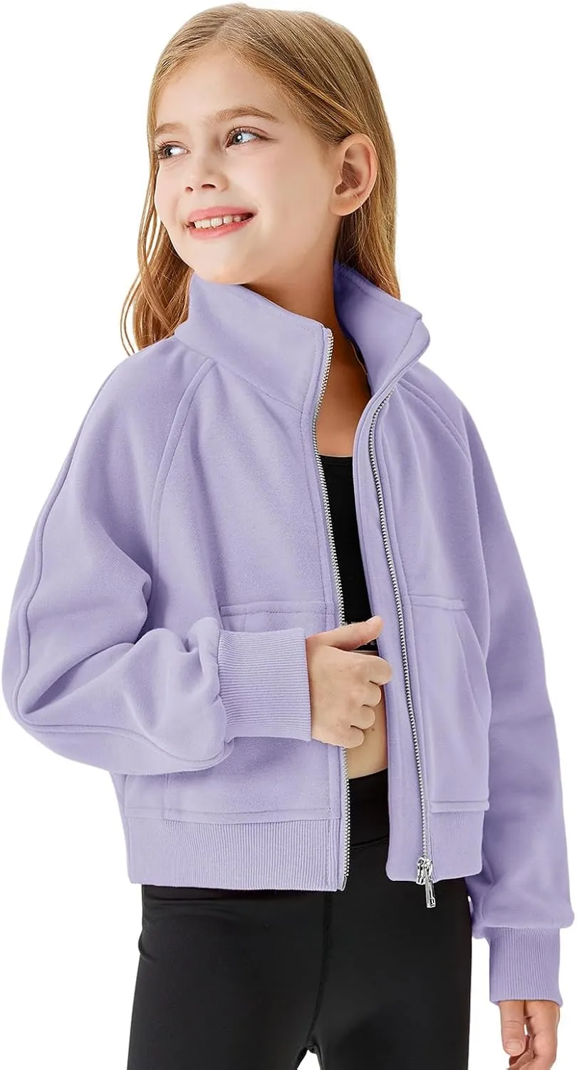 Meikulo Girls Zip Up Sweatshirt Kids Fashion Stand Collar Fleece Lined Jacket with Pockets 7-14 Years