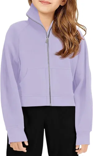 Meikulo Girls Zip Up Sweatshirt Kids Fashion Stand Collar Fleece Lined Jacket with Pockets 7-14 Years