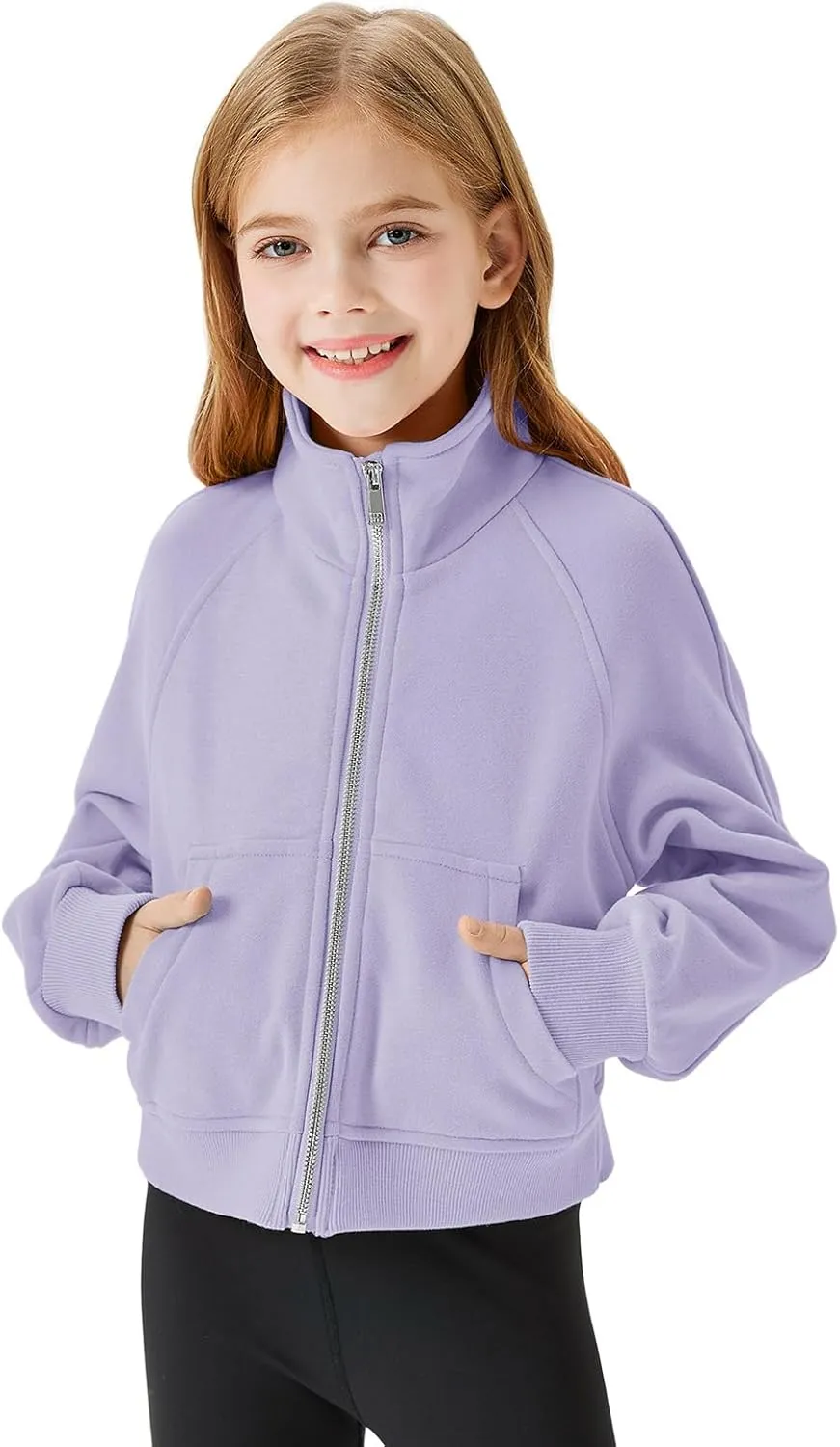 Meikulo Girls Zip Up Sweatshirt Kids Fashion Stand Collar Fleece Lined Jacket with Pockets 7-14 Years