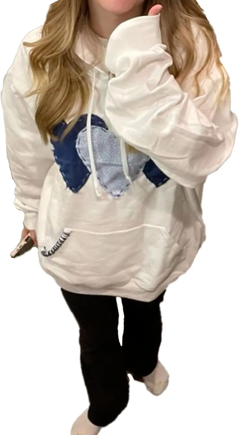 Meiweileya Womens Y2k Oversized Graphic Cute Preppy Hoodies Jacket Star Heart Print Long Sleeve Pocket Sweatshirt