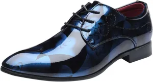Men Fashion Dress Business Shoe Pointed Toe Floral Print Leather Lace Up Oxford Sneaker Low Heel Slip On Walking Shoes