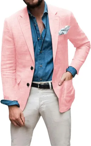Men Linen Blazer Slim Fit Classic Summer Beach Prom Wedding Suit Jacket Business Thin Coat