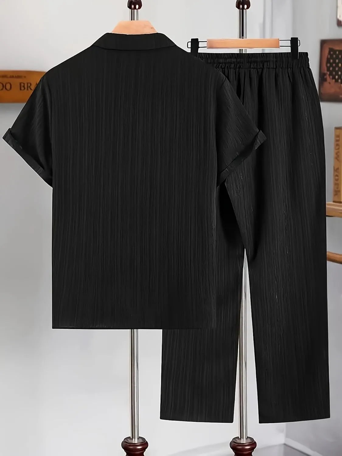Men's 2 Piece Outfit Button Down Short Sleeve Loose Pants Set Summer Beach Vacation Outfits
