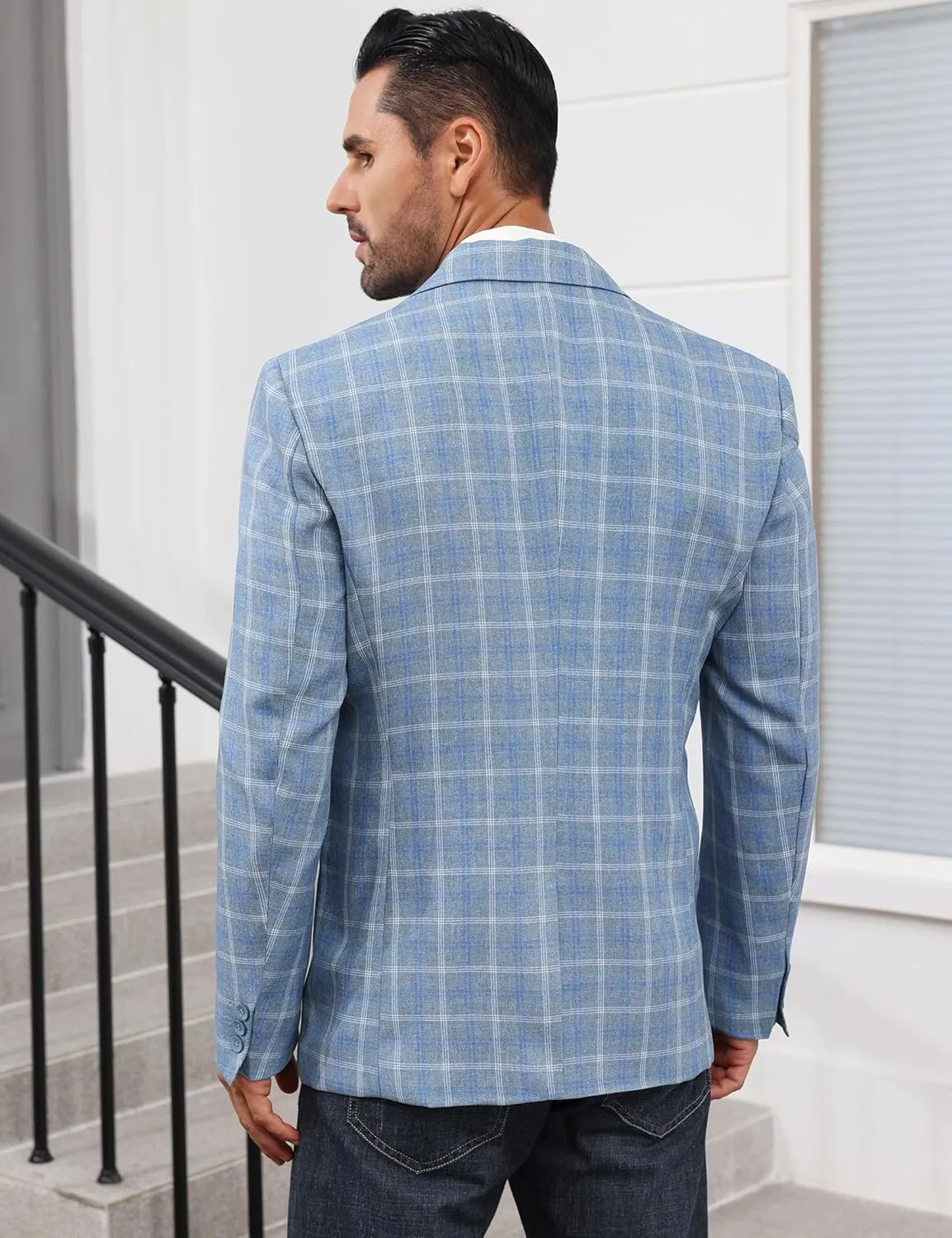 Mens Casual Blazer Suit Jacket Slim Fit Two Button Plaid Blazer Lightweight Sports Jacket for Daily