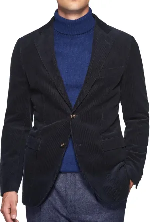 Men's Casual Slim Fit Corduroy Jacket Lightweight 2 Button Blazer Sport Coat Blue