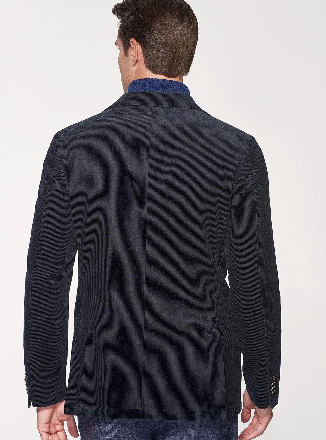 Men's Casual Slim Fit Corduroy Jacket Lightweight 2 Button Blazer Sport Coat Blue