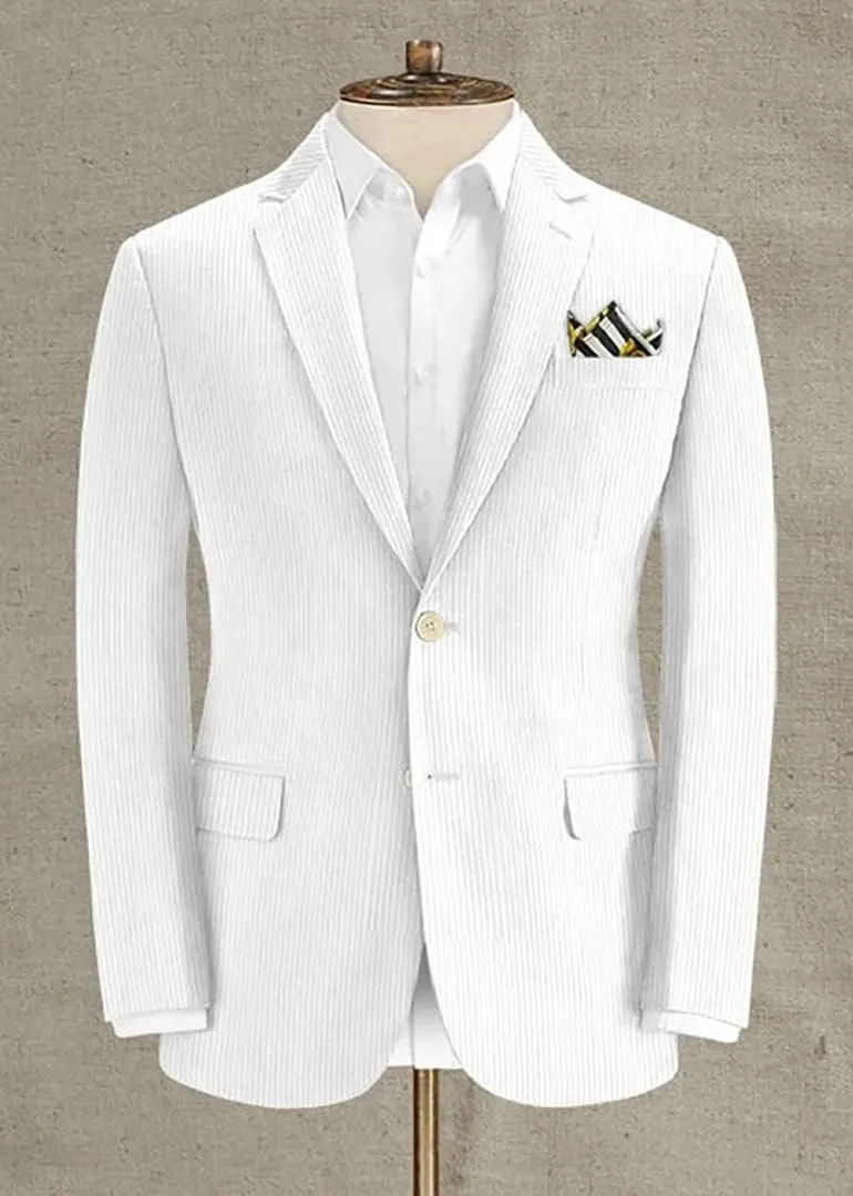 Men's Casual Slim Fit Corduroy Jacket Lightweight 2 Button Blazer Sport Coat White