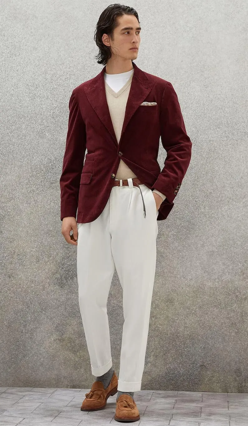 Men's Casual Slim Fit Corduroy Jacket Lightweight Sport Coat Blazer Maroon