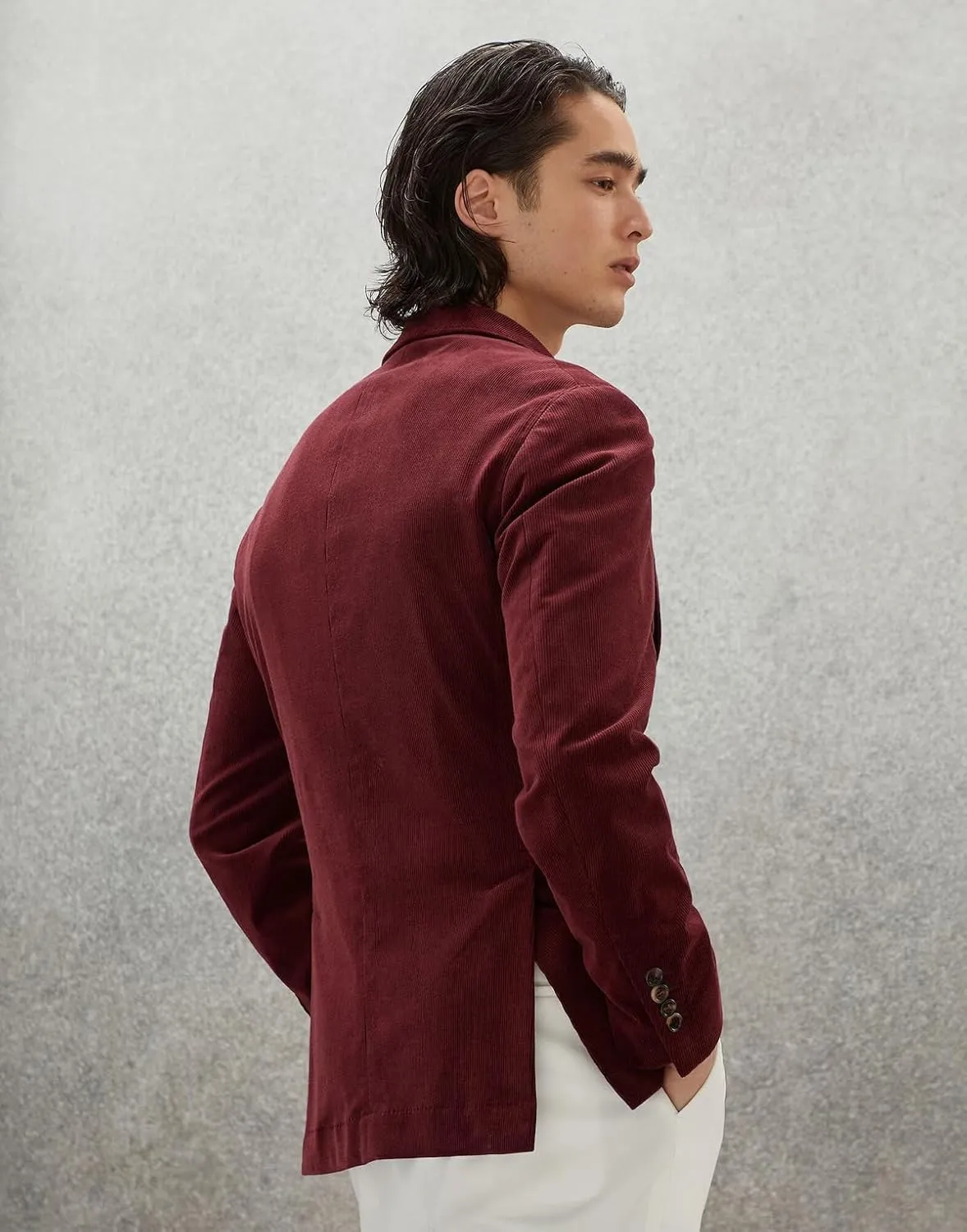 Men's Casual Slim Fit Corduroy Jacket Lightweight Sport Coat Blazer Maroon