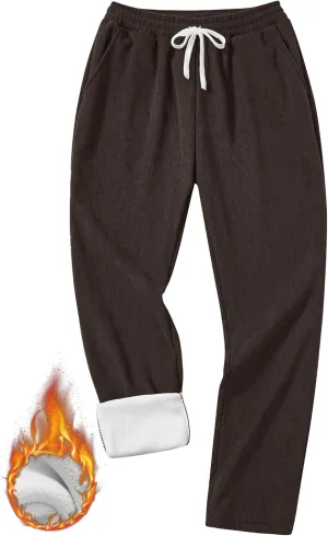 Men's Corduroy Sweatpants Casual Sherpa Lined Drawstring Warm Pant with Pockets (S-2XL)