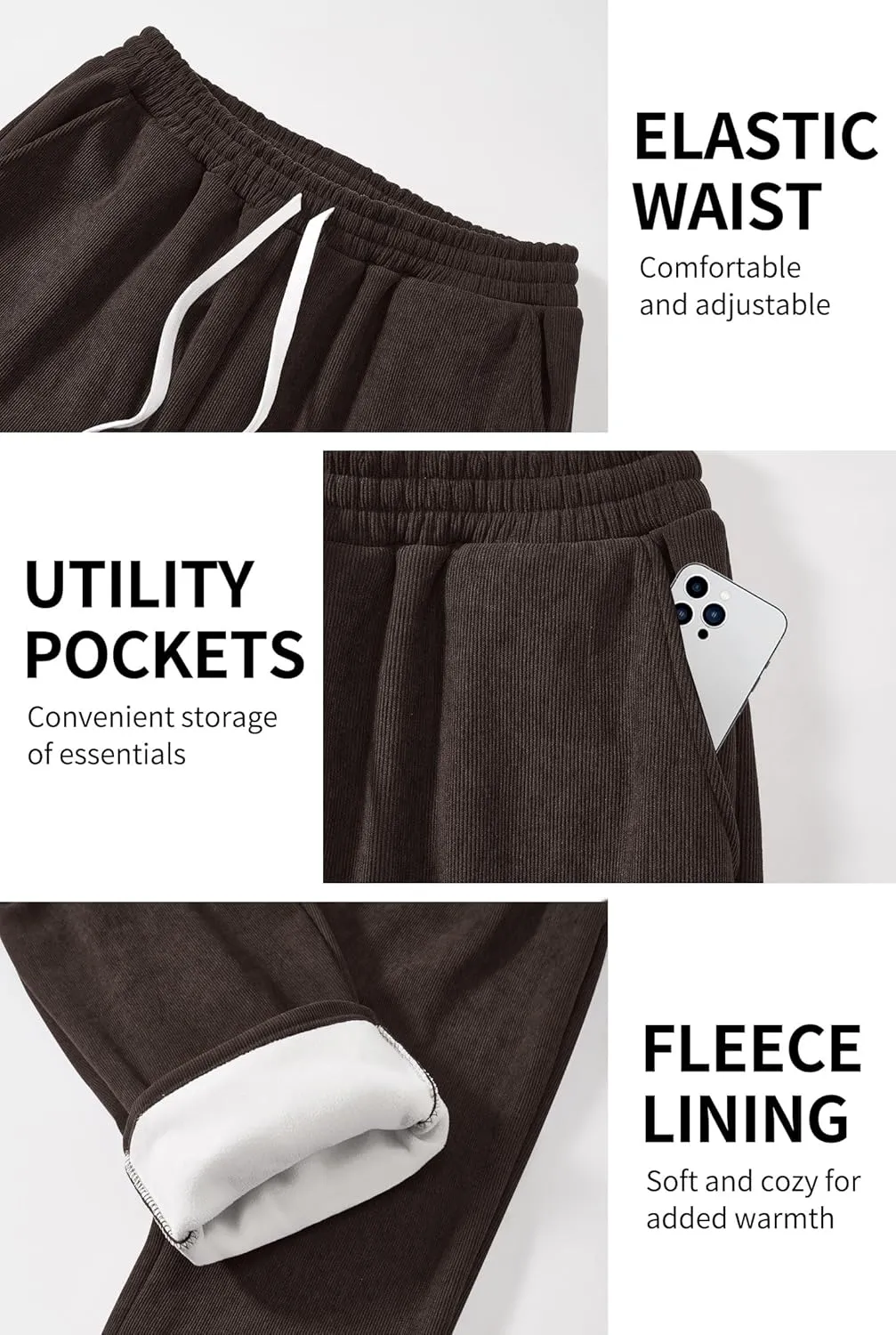 Men's Corduroy Sweatpants Casual Sherpa Lined Drawstring Warm Pant with Pockets (S-2XL)