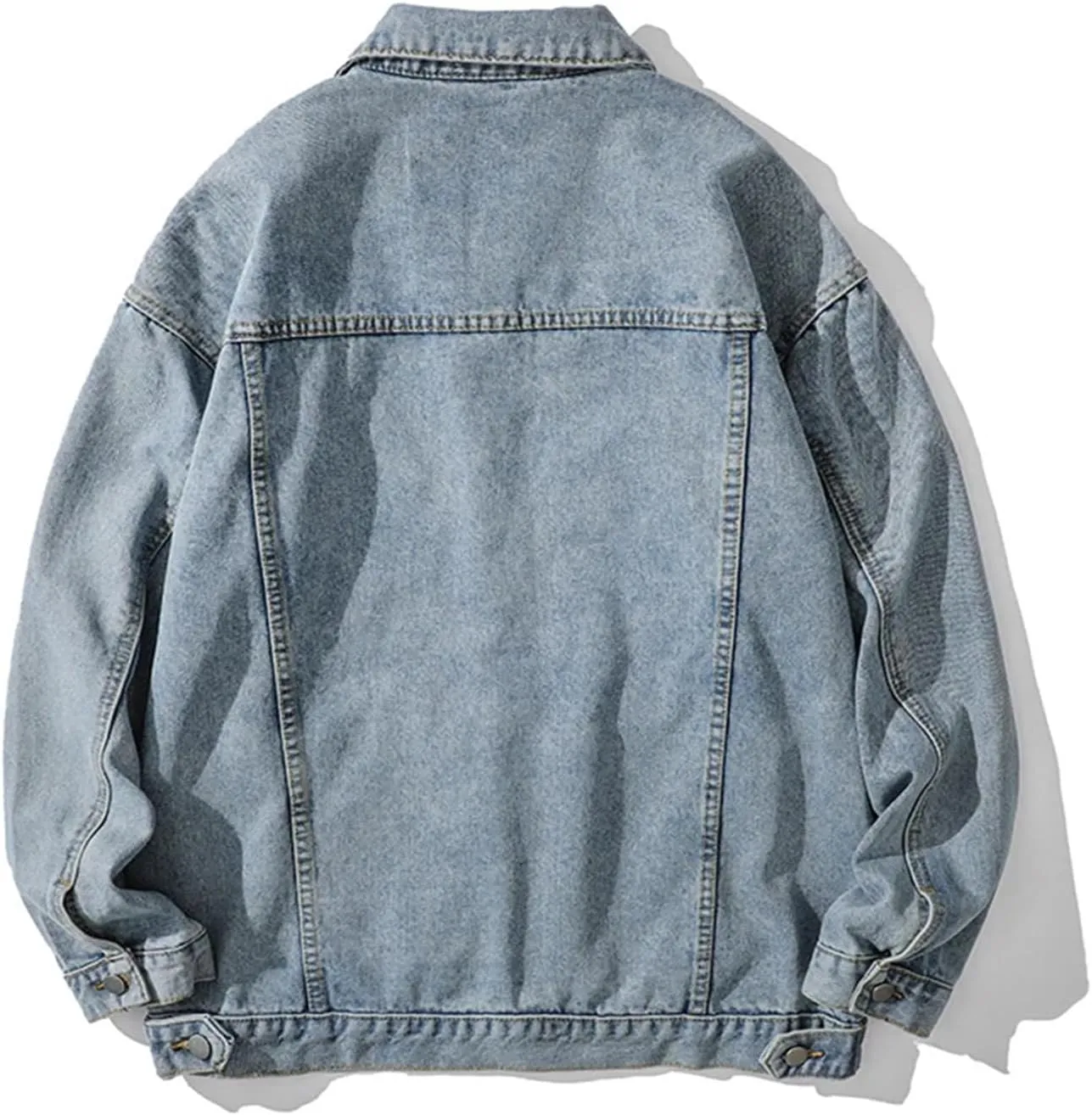Men's Denim Jacket Vintage Loose Lapel Work Jean Jacket Casual Button Down Trucker Cowboy Coats