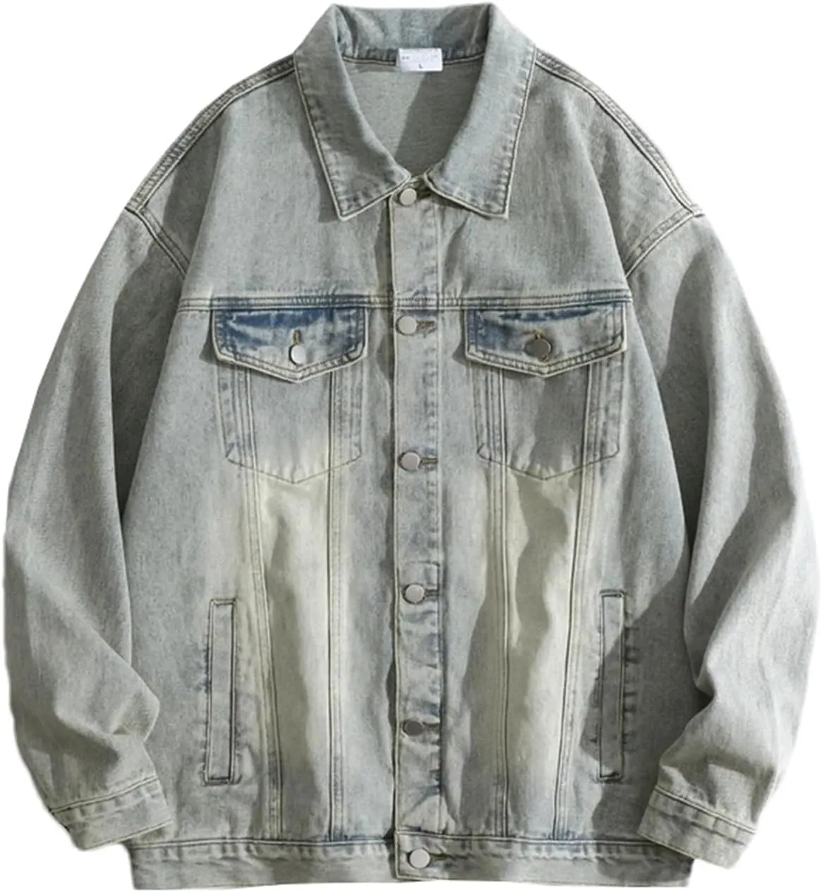 Men's Denim Jacket Vintage Loose Lapel Work Jean Jacket Casual Button Down Trucker Cowboy Coats