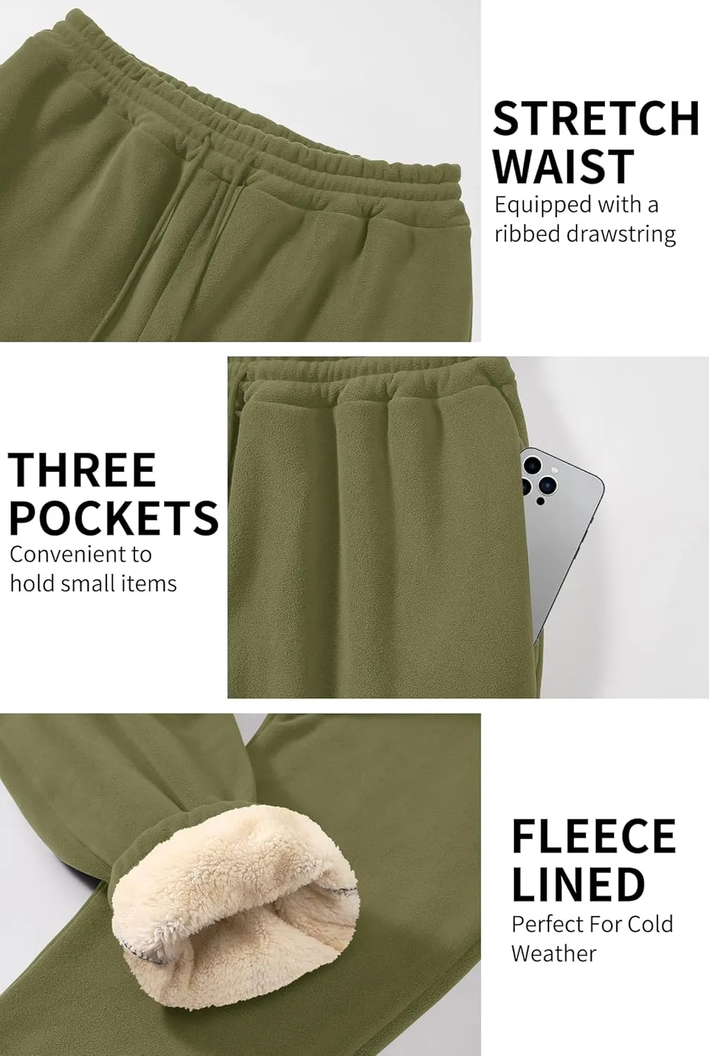 Men's Fleece Lined Sherpa Sweatpants Active Running Joggers with Pockets (S-2XL)