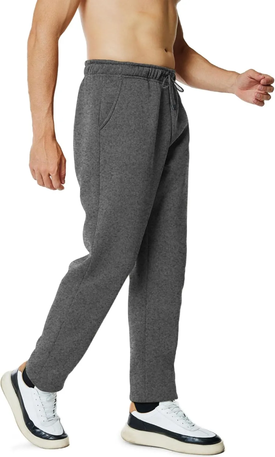Men's Fleece Sweatpants Open Bottom Lounge Pants Casual Elastic Waist Jogger Pants with Pockets