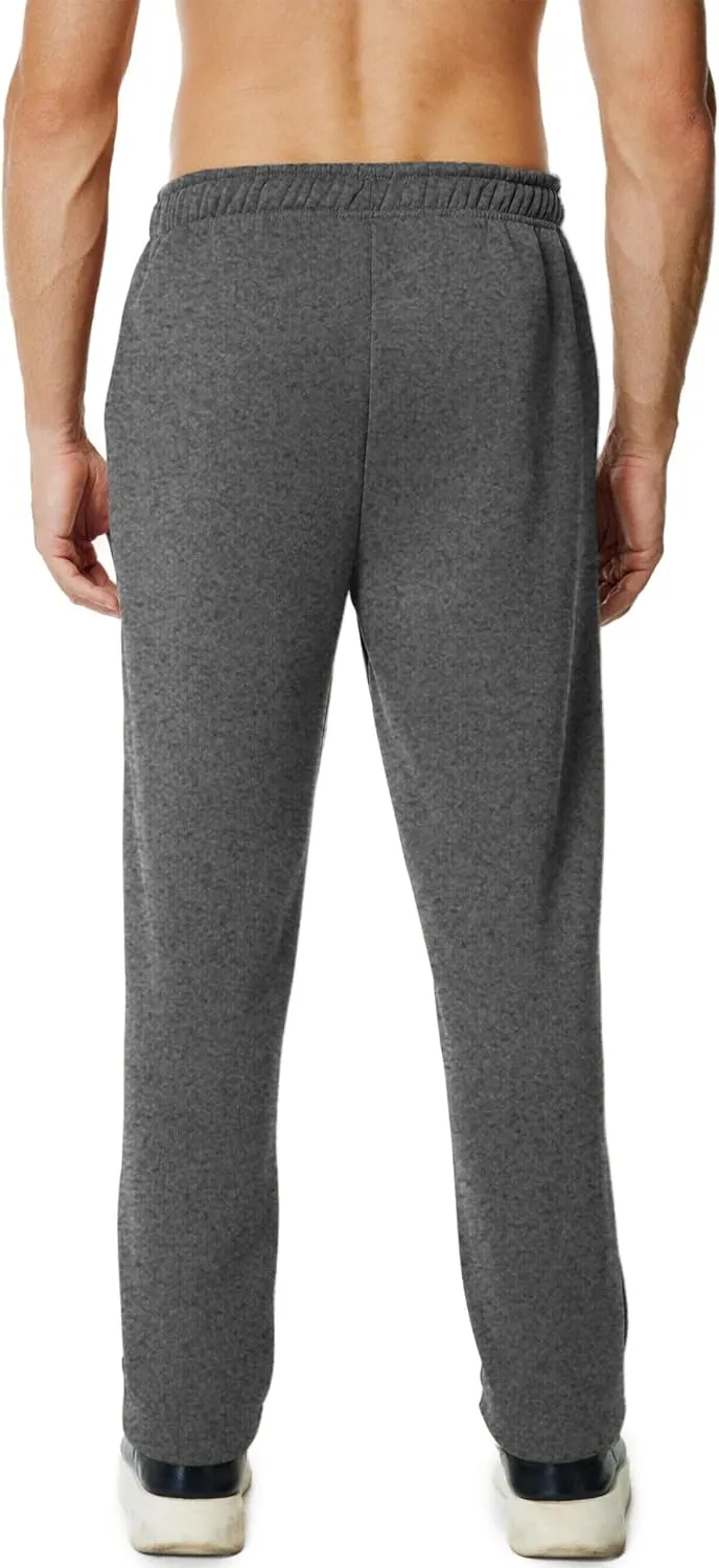 Men's Fleece Sweatpants Open Bottom Lounge Pants Casual Elastic Waist Jogger Pants with Pockets