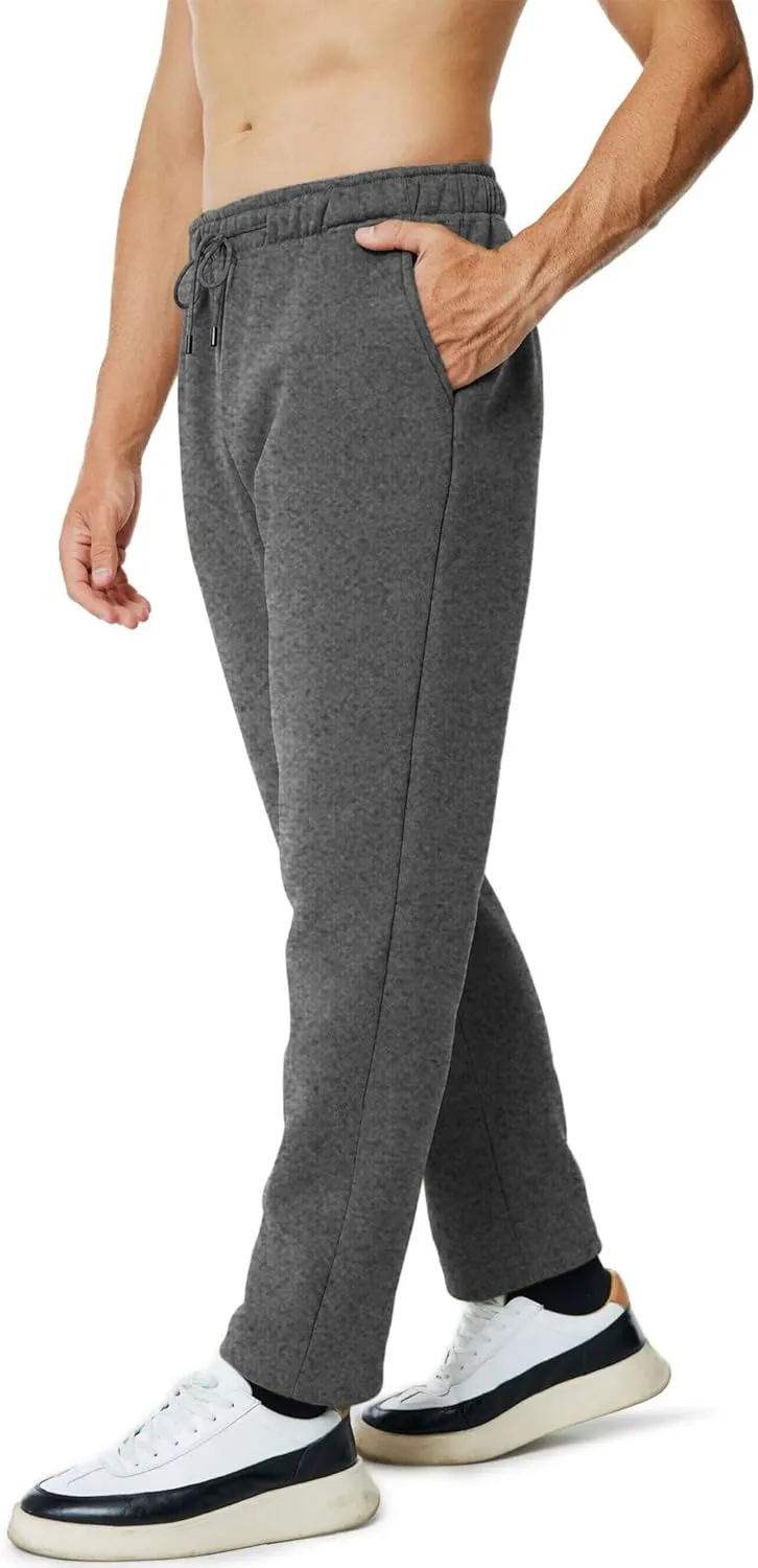 Men's Fleece Sweatpants Open Bottom Lounge Pants Casual Elastic Waist Jogger Pants with Pockets
