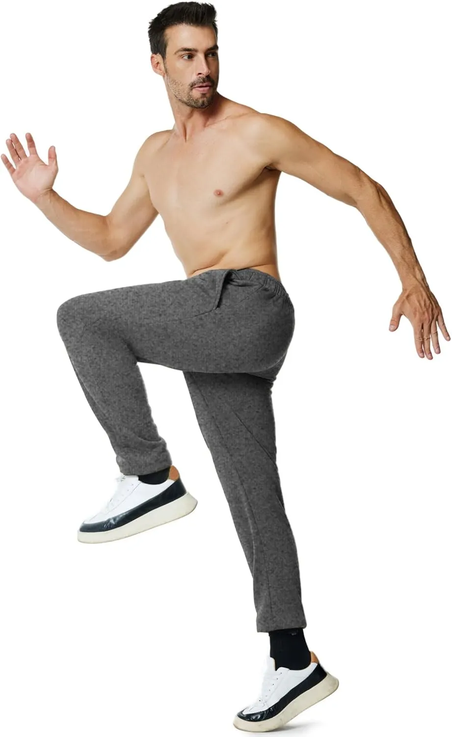Men's Fleece Sweatpants Open Bottom Lounge Pants Casual Elastic Waist Jogger Pants with Pockets