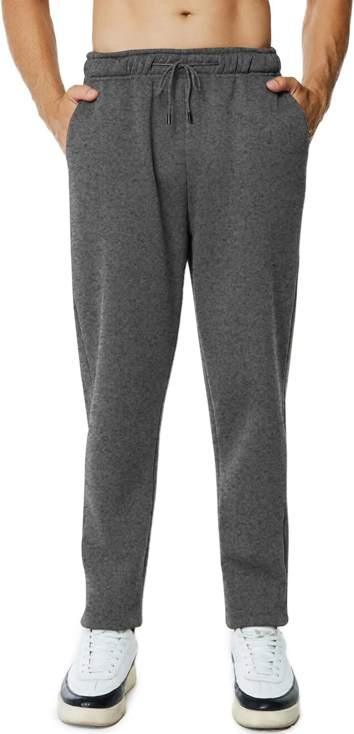 Men's Fleece Sweatpants Open Bottom Lounge Pants Casual Elastic Waist Jogger Pants with Pockets