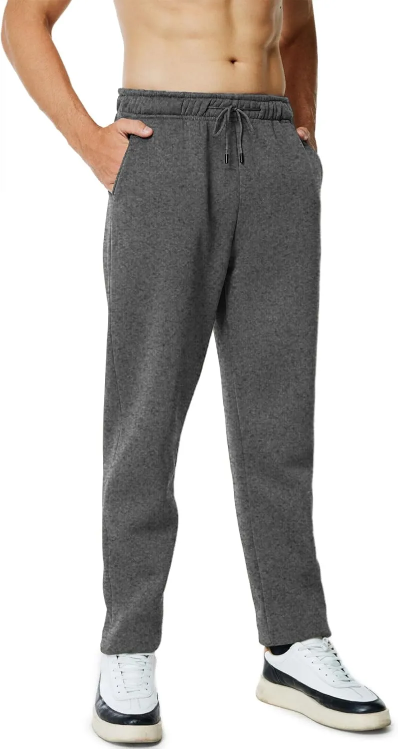 Men's Fleece Sweatpants Open Bottom Lounge Pants Casual Elastic Waist Jogger Pants with Pockets